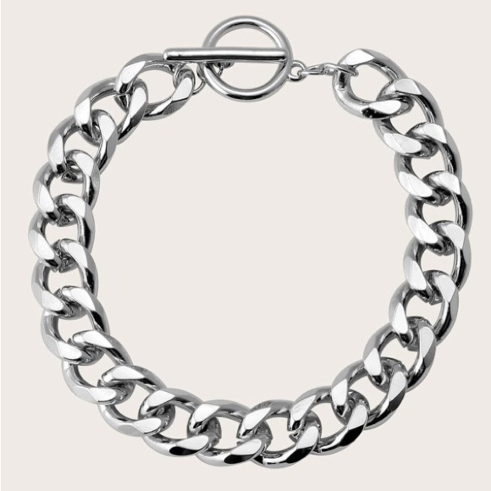 Silver Tone Chain Link Fashion Bracelet OT Toggle Clasp BR05